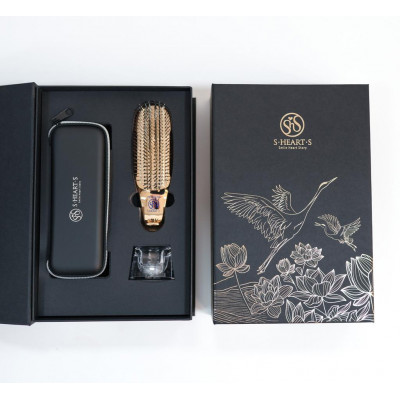 S-Heart-S Набор подарочный Расческа Scalp Brush Premium укороченная (золото-шампань) + Дорожный чехол