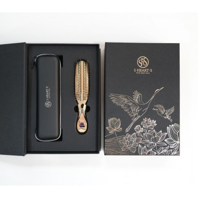 S-Heart-S Набор подарочный Расческа Scalp Brush Premium удлиненная (золото-шампань) + Дорожный чехол