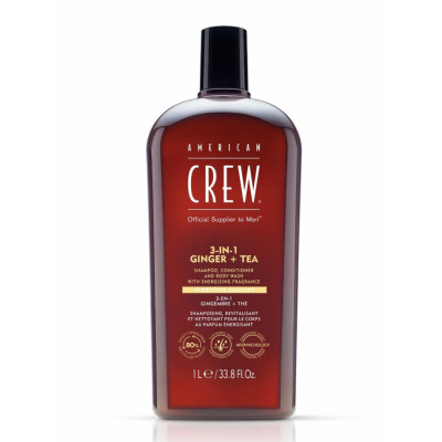 American CREW Ginger+Tea Шампунь, кондиционер, гель для душа 3-в-1 Имбирь+Чай 1000 мл