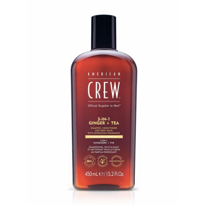 American CREW Ginger+Tea Шампунь, кондиционер, гель для душа 3-в-1 Имбирь+Чай 450 мл