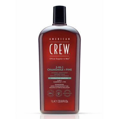 American CREW Chamomile+Pine Шампунь, кондиционер, гель для душа 3-в-1 Ромашка+Сосна 1000 мл